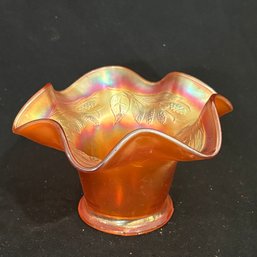 Vintage FENTON Marigold Carnival Glass Ruffled Hat Small Bowl 'Blackberry Spray'