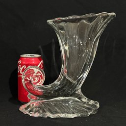 Large Glass Cornucopia Vase VINTAGE (Warwick By Heisey?)