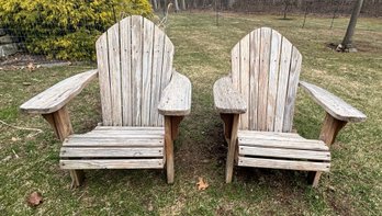 Pair Of Classic Wood Adirondack Chairs