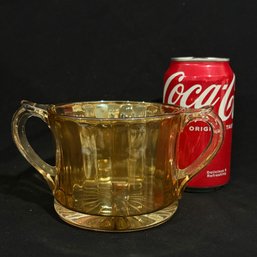 Vintage Amber Iridescent Glass Double Handled Sugar Bowl