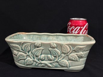 Vintage Light Green Art Pottery Planter With Budding Branch Design