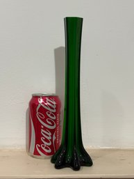 Emerald Green & White Cased Glass Vase - Vintage Art Glass