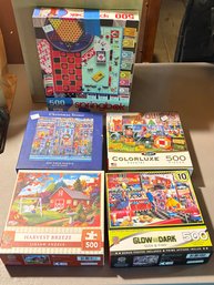 (Lot Of 5) 500 Piece Jigsaw Puzzles - Springbok, RoseArt, Master Pieces