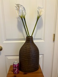 Metal Vase With Faux Calla Lilies