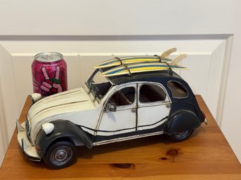 Metal Vintage Style Citroen 2CV Car Model With Surfboards