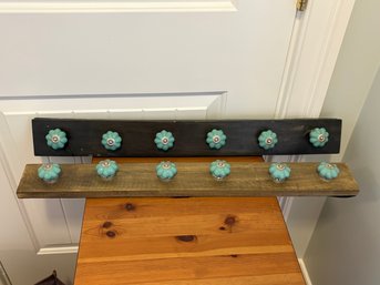 2 Wall Mounted Coat Racks Made With Turquoise Cabinet Knobs