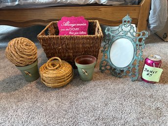 Pottery Barn BEE Flower Pots, Fancy Metal Picture Frame & More Basket Lot #5