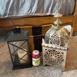 Lot Of 2 Metal Lantern Candle Holders, Basket Lot #7