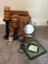 Pillar Candles With Stands, Mirror Wall Mount Candle Holders - Basket Lot #9