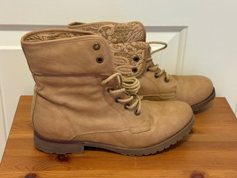 'Rock & Candy' Women's Tan Faux Leather Ankle Combat Boots - Size 7.5