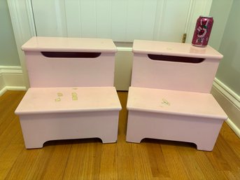 Pair Of Pink Step Stools With Storage