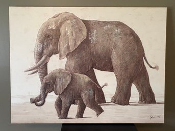 Large Mama Elephant & Baby Canvas Art Print 40' X 30'