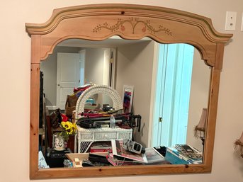 Rustic Wooden Wall Mirror With Painted Floral Details - French Country, Farmhouse Decor