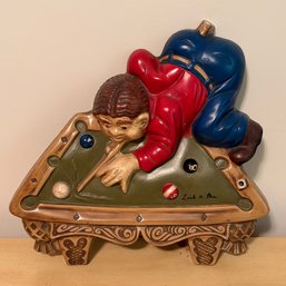 Vintage Chalkware Billiards Pool Player 3D Wall Art Hanging