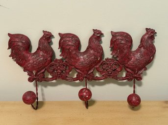 Roosters/Chickens Wall Mount Coat Rack - LAVILLE Farmhouse Decor
