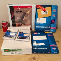 Avery Labels, 9' X 12' Mailing Envelopes, 3 Ring Binder - Office Supplies Lot