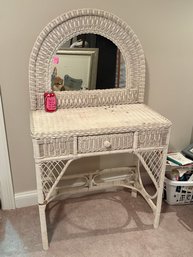 White Wicker Vanity Table, Desk - Vintage