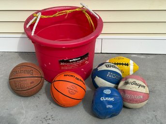 Red 20 Gallon Tub Of Balls - Basketball, Volleyball, Invicta Football