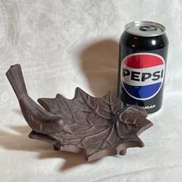 Cast Iron Bird On Leaf Dish