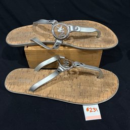 Silver Michael Kors MK Charm Jelly Flip Flops Sandals, Size 11