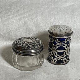 Antique Sterling Silver & Glass Vanity/Powder Jars