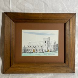 'Canterbury School Chapel' New Milford, CT Hand Colored Print By Robert Parker