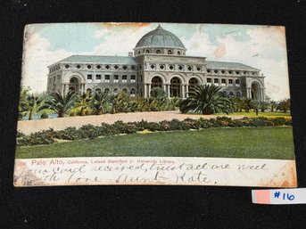 'Leland Stanford Jr. University Library' Palo Alto, California 1907 Antique Postcard