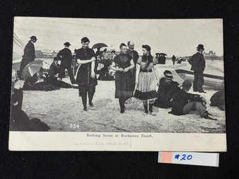 'Bathing Scene At Rockaway Beach' 1909 Antique Postcard
