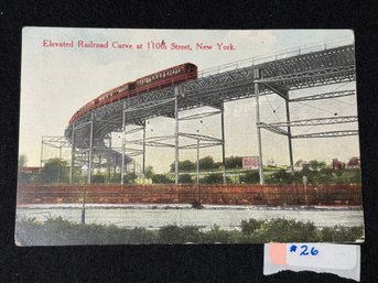 Elevated Railroad Curve At 110th Street, New York Antique Postcard