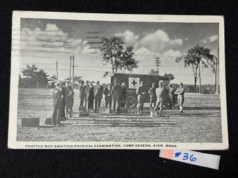 'Drafted Men Awaiting Physical Examination' Camp Devens, Ayer, MA 1917 Antique Postcard