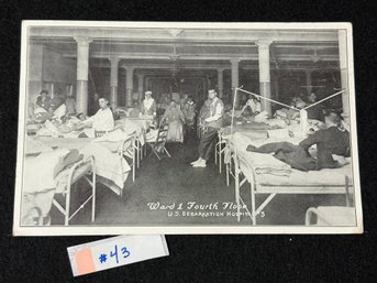 'Ward 1 Fourth Floor US. Debarkation Hospital' 1919 Antique WWI Postcard