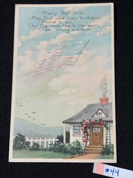 Patriotic Flag 'Happy Birthday' VINTAGE Postcard