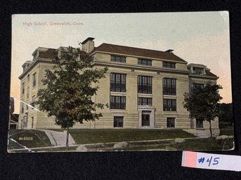 'High School' Greenwich, Connecticut 1922 Antique Postcard