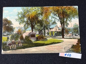 'Coe Memorial Park, The Boulder At Entrance' Torrington, Connecticut 1917 Antique Postcard
