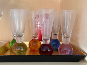 Set Of 6 Cordial Glasses - Heavy Colored Ball Bases