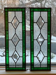 2 Green Leaded Stained Glass Windows/Sun Catchers (#11)