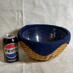 9' Longaberger Basket Bowl With Fabric & Hard Plastic Liner