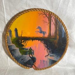 Unicorn Fantasy Art Painting On Wooden Plaque - Signed Pinkham