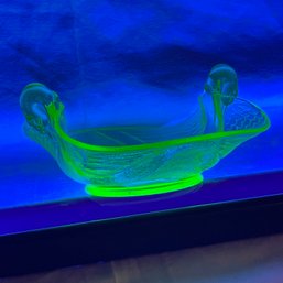 Uranium Glass Swan Handle VINTAGE Green Depression Glass Dish