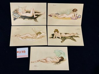 Set Of 5 Vintage French Pin-Up Postcards, Suzanne Meunier