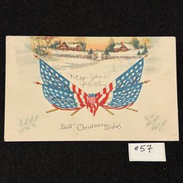Patriotic 'Best Christmas Wishes' Antique Postcard