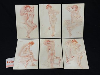 Set Of 6 Antique French Nude Boudoir Art Postcards - Suzanne Meunier
