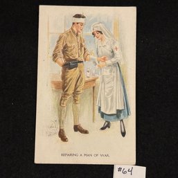 Soldier & Nurse 1918 WWI Antique Postcard