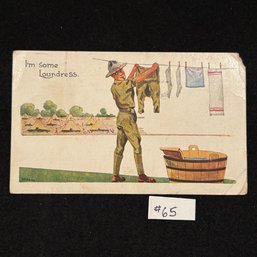 1919 WWI Soldier Doing Laundry Antique Postcard