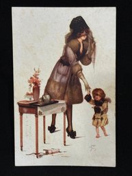 Art Nouveau Woman & Child Antique Postcard