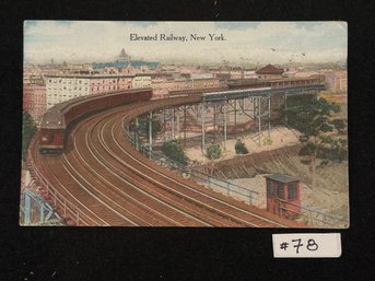 1918 'Elevated Railway' New York Antique Postcard