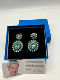 Heidi Daus Aqua Rhinestone Flower Pierced Earrings