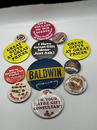 Vintage & Collectible 12 Piece Lot Og Assorted Advertising, Poliical & Fun Pins