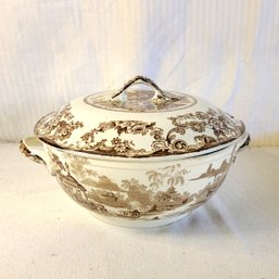 Antique Brown Transferware Soup Tureen