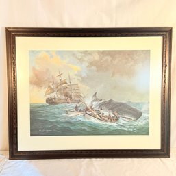 Whaling Lithograph Signed By Charles Lundgren (1911-1988) 'The Lancing'